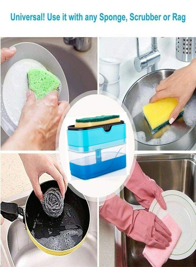 RIOMAX موزع صابون سائل 2 في 1 من RIOMAX لغسالة الصحون، حامل سائل/حامل إسفنجة/موزع صابون الحمام، موزع سائل من خلال مضخة (متعدد الألوان، 400 مل) مع إسفنجة (مستطيلة) - Image 3